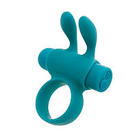 Эрекционное виброкольцо на член с ушками для клитора бирюзовое S Pleasures Premium Rabbit Ring со съемной вибропулей Talla Shop