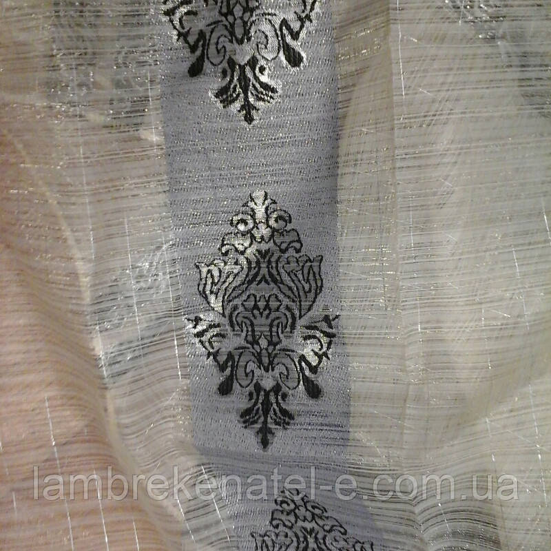 Тюль із чорним вензелем, залишок, фото 1