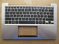 Клавиатура для ноутбуков Asus X202E, S202E черная RU/US в сборе: серая металическая крышка, кнопка включения,