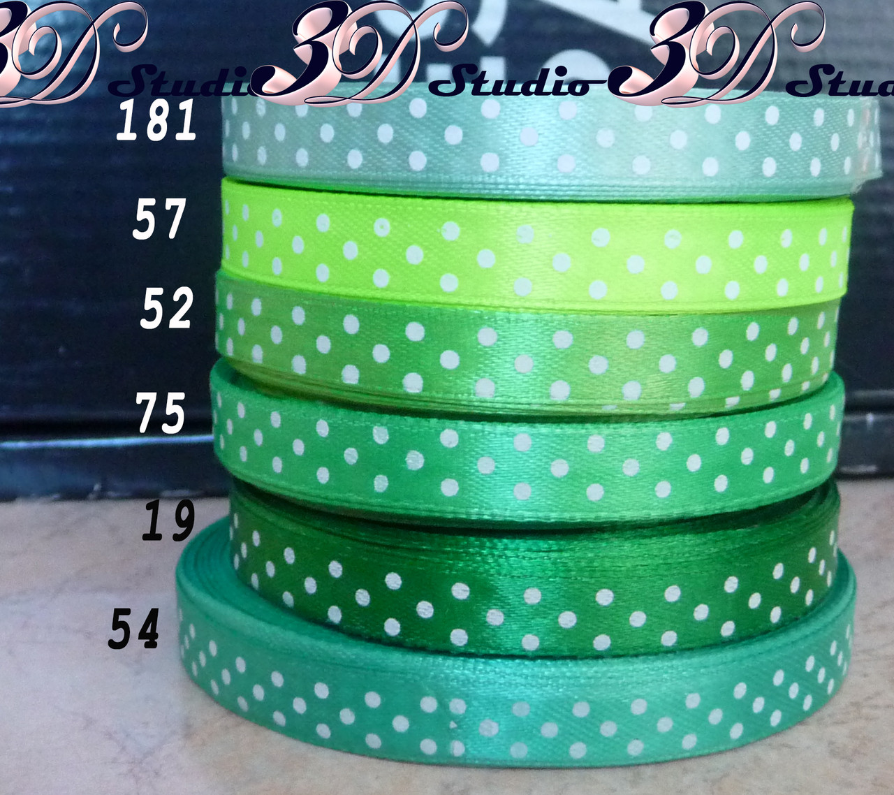 Стрічка атласна в горох колір №181 (м'ята) завширшки 1 см, фото 1
