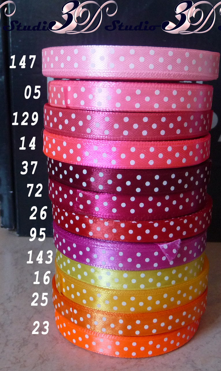 Стрічка атласна в горох колір №143 завширшки 1 см, фото 1