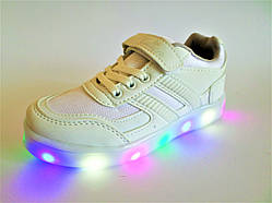 Кросівки LED світні, що дихають на липучці білого кольору