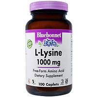 Bluebonnet Nutrition, L-лізин, 1000 мг, 100 таблеток капсуловидных