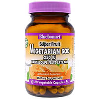 Bluebonnet Nutrition, Суперфрукты, вегетаріанська форма супероксиддисмутази (SOD), екстракт плодів дині, 250 МО, 60 капсул у