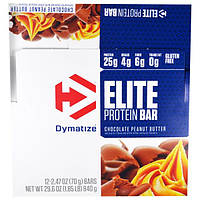 Dymatize Nutrition, Elite, Білковий Батончик, Шоколадне Арахісове Масло, 12 штук, по 2,47 унції (70 г) кожна