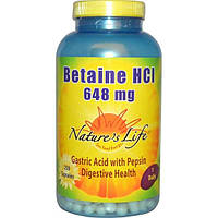 Natures Life, Бетаин гидрохлорид (Betaine HCl), 648 мг, 250 капсул