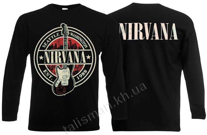 Футболка довгий рукав NIRVANA лого з гітарою, фото 2