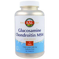 KAL, Глюкозамін, хондроїтин, MSM, без натрію, 90 таблеток