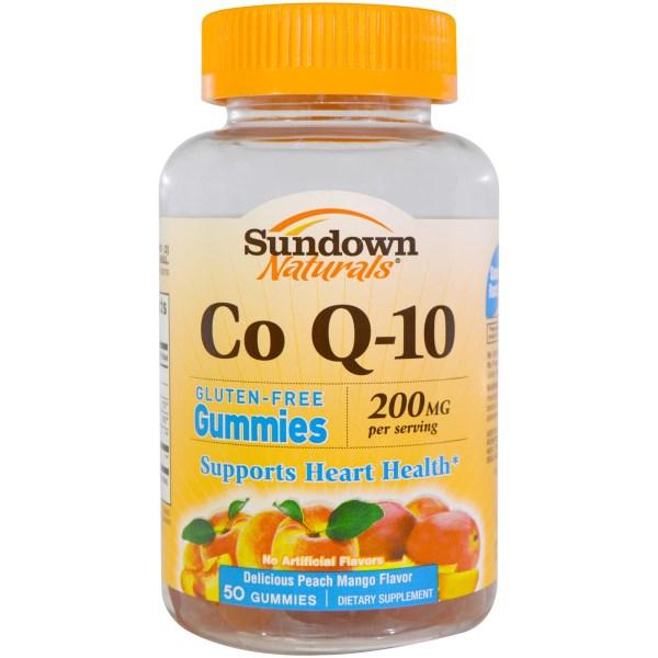 Sundown Naturals, Кофермент Q-10, смак персика і манго, 200 мг, 50 желатинових цукерок