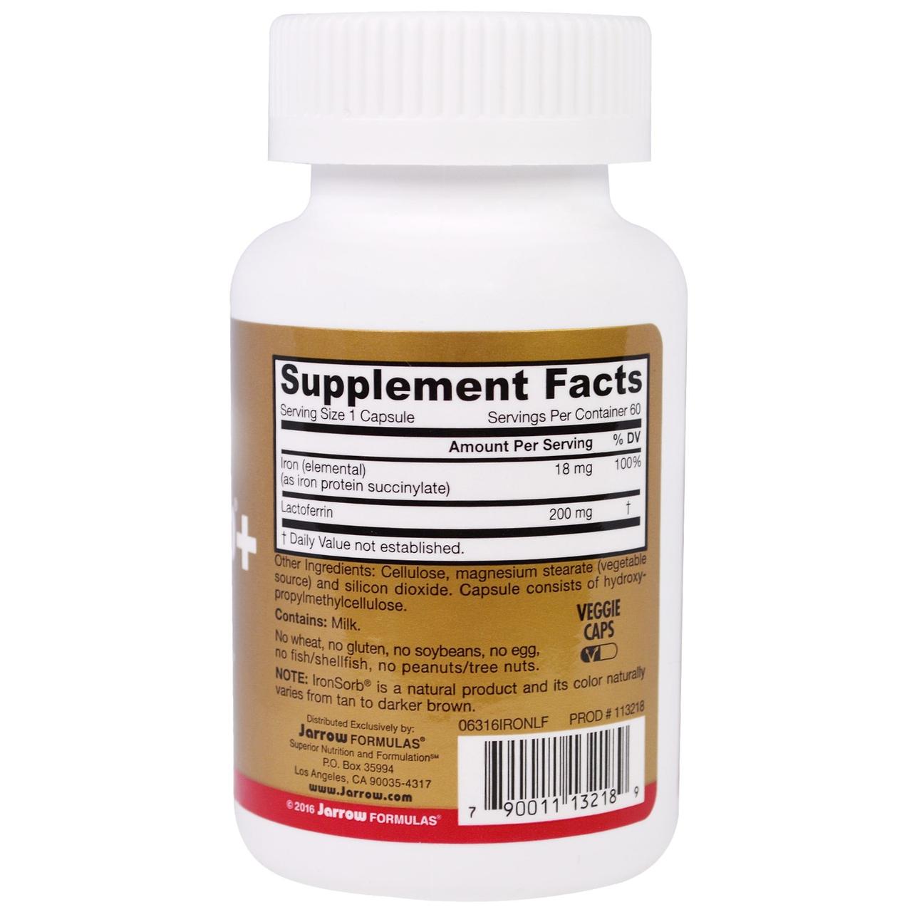 Jarrow Formulas, IronSorb + лактоферрин, железа протеин сукцинилат с ...
