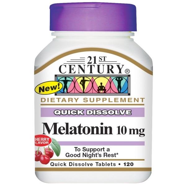 21st Century, Мелатонін, вишневий смак, 10 мг, 120 швидкорозчинних таблеток