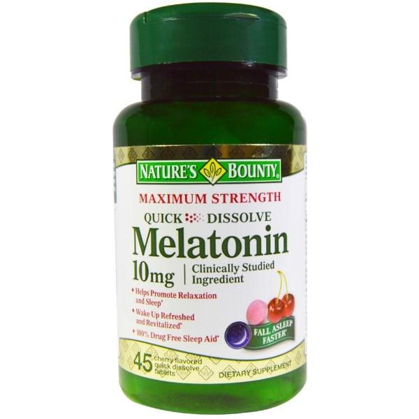 Natures Bounty, Мелатонін, швидкорозчинний, вишневий натуральний смак, 10 мг, 45 швидкорозчинних таблеток