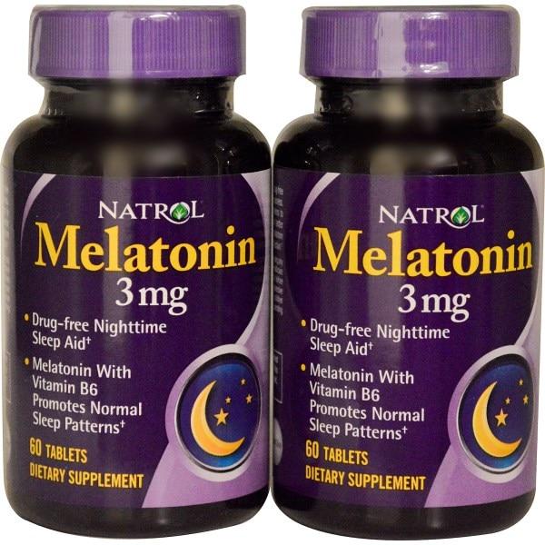 Natrol, Мелатонін, 3 мг, 2 пляшечки, 60 таблеток в кожній