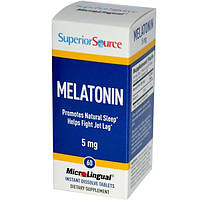 Superior Source, Мелатонин, 5 мг, 60 быстрорастворимых микролингвальных таблеток