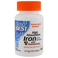 Doctors Best, Висока засвоюваність з Ferrochel, 27 мг, 120 таблеток