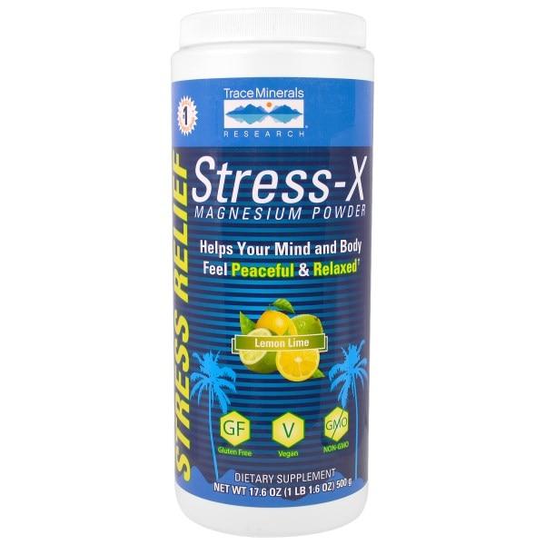 Trace Minerals Research, Стрес-X, магнієвий порошок, лимон-лайм, 17,6 унцій (500 г)