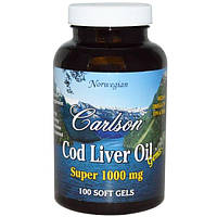 Carlson Labs, Рыбий жир из печени трески, Super 1000 мг, 100 гелевых капсул