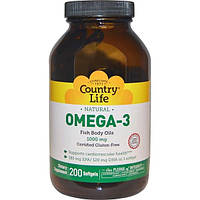 Country Life, Омега-3, 1000 мг, 200 желатинових капсул