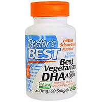 Doctors Best, Рослинна ДГК (Best Vegetarian DHA), з морських водоростей, 200 мг, 60 рослинних таблеток