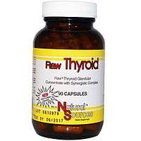 Гормоны для щитовидной железы, Raw Thyroid, Natural Sources, 90 капсул