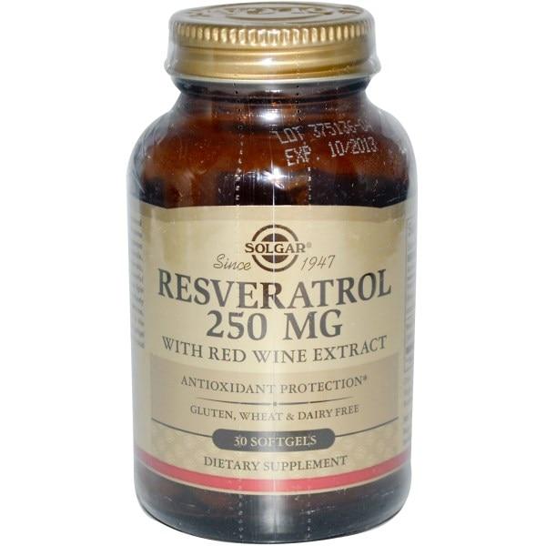 Solgar, Ресвератрол, 250 мг, 30 м'яких желатинових капсул