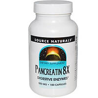 Source Naturals, Панкреатин 8X , 500 мг, 100 капсул