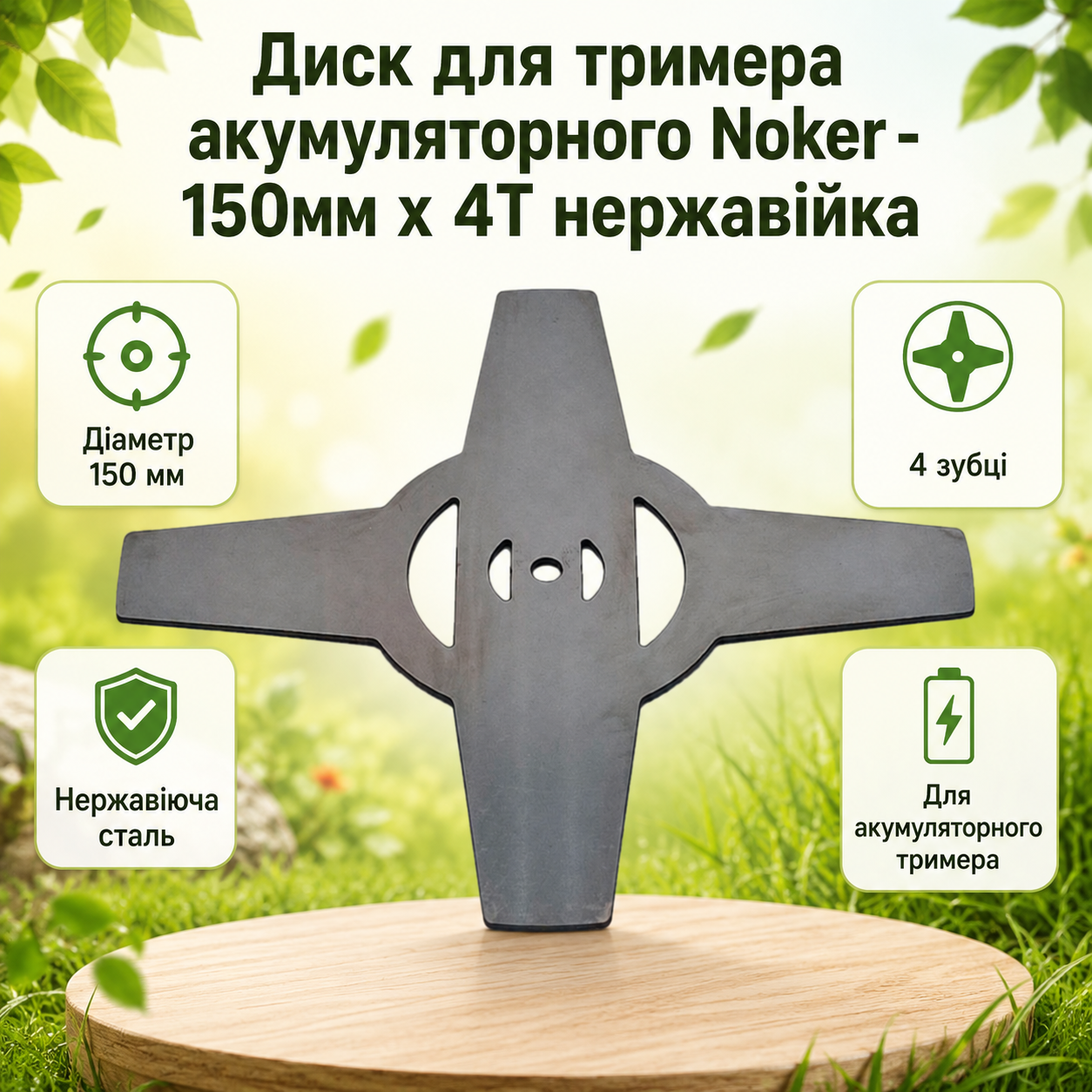 Диск для триммера аккумуляторного Noker - 150мм x 4Т нержавейка 🔥, фото 1