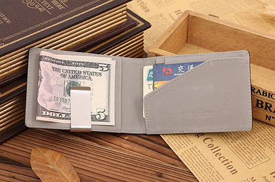 Затиск для грошей гаманець сірий