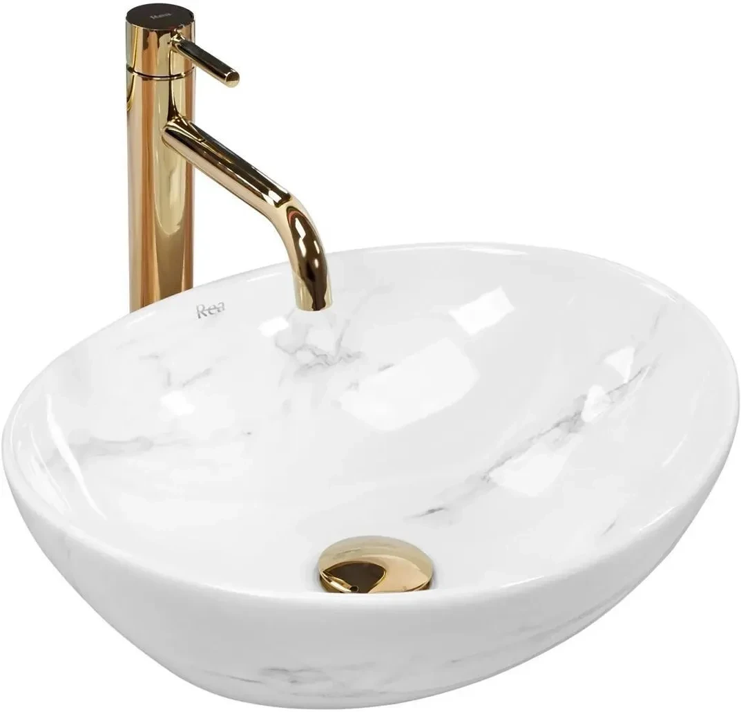 Умывальник Rea Sofia Nature Marble настольный овальный белый 34.5 см, фото 1