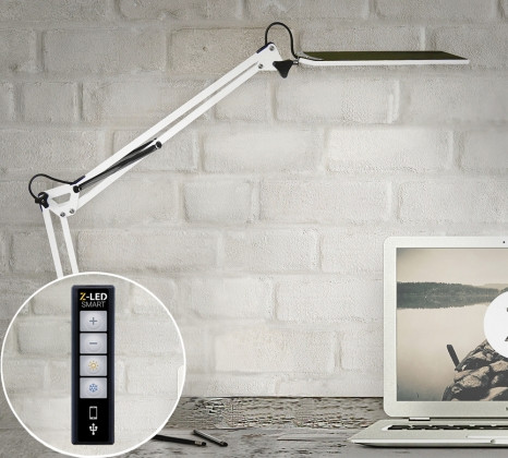 Лампа светодиодная настольная Белая 10W X-LED с сенсорной регулировкой яркости и температуры USB зарядное - фото 1 - id-p452637104