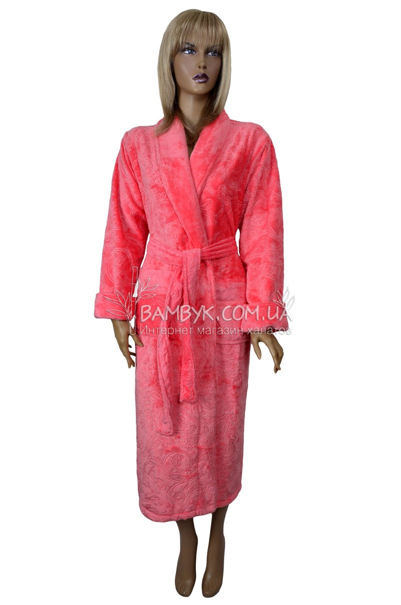 Теплий жіночий халат із пухнастої махрової тканини Nusa (корал) No8380