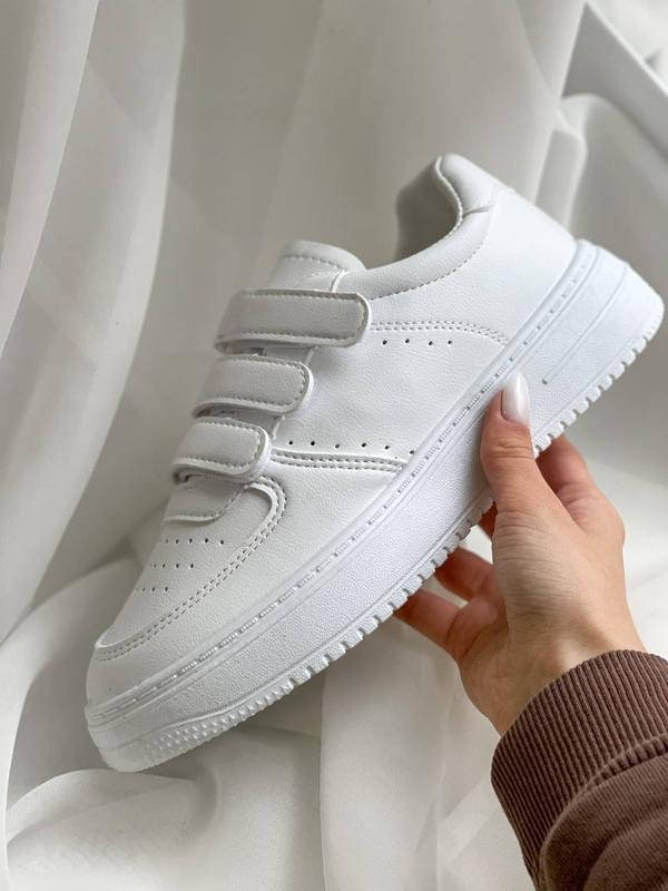 

ТОЛЬКО 40р.Белые женские кроссовки кеды на липучках, эко-кожа 40р-25,5 см код 345, Белый