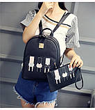 Рюкзак жіночий Коти з клатчем косметичкою (чорний), фото 7