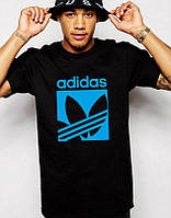 Футболка Адидас мужская хлопковая, спортивная летняя футболка Adidas, Турецкий хлопок, S Черная