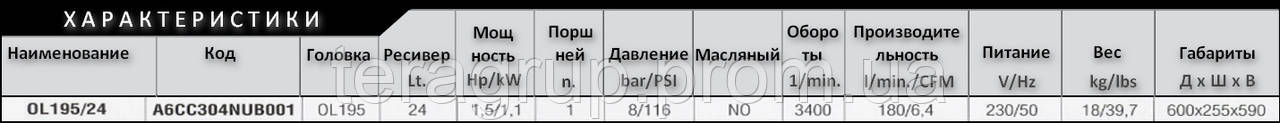 Компрессор безмасляный 220В./1,1кВт./24л./8bar NUAIR OL195/24 - фото 4 - id-p35031663