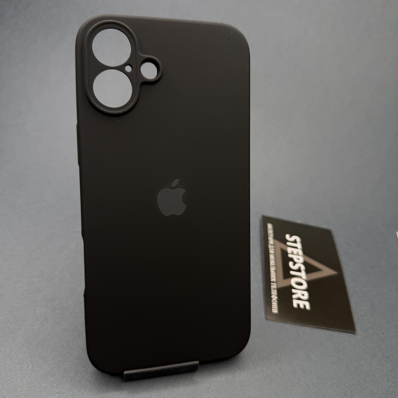 Чехол Silicone Case для iPhone 16 Plus Full Camera с микрофиброй закрытым низом камерой силиконовый Черный с темным логотипом, фото 1