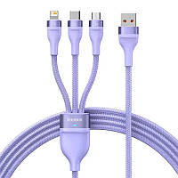 Кабель Baseus Flash Series Ⅱ One-for-three Fast Charging Data Cable USB to M+L+C 66W 1.2m Purple