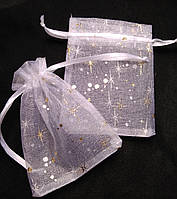 Мешочки подарочные, органза белая и розовая со звездами 5х7 см, 1 шт. Производство Украина