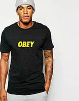 Футболка Обей мужская хлопковая, спортивная летняя футболка Obey, Турецкий хлопок, S Черная