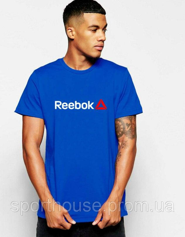 Чоловіча футболка Reebok, чоловіча футболка Рібок, спортивна, брендовий, бавовна, синя, всі розміри S