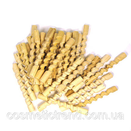 Бігуді-кожушки спіральні дерев'яні короткі для хімічної завивки, малі L = 10.8 см (25 шт./комплект), фото 2