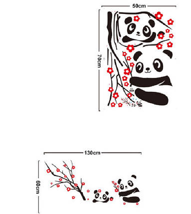Декоративні наклейки для дитячого садка, наклейка в дитячу "закохані панди" 60*130см (лист50*70см), фото 2