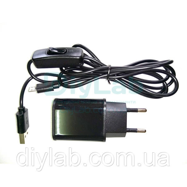 Блок живлення 5В 2А USB, USB-microUSB кабель з вимикачем