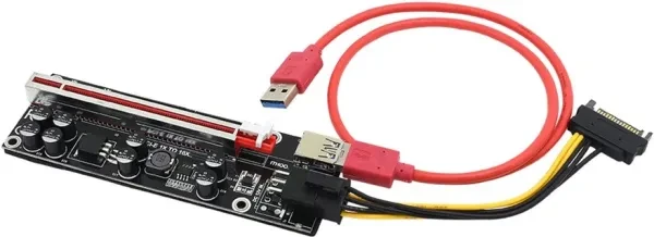 Райзер Dynamode Riser Ver. 009S Plus Black 6 Pin to SATA, PCI-E 1х to 16x, USB3.0 кабель 60 см, фото 1