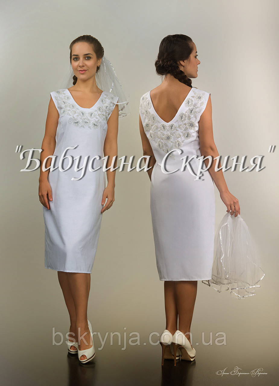 Заготовка жіночої сукні для вишивки нитками/бісером БС-55с білий, атлас