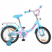 Велосипед дитячий PROF1 16д. G1612 Princess,блакитний, дзвінок, дод.колеса