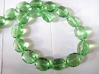 Намистини Finding Пласкі овал граненка скляні Зелені напівпрозорі 20 мм х 24 мм