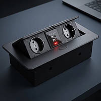 Встроенная выдвижная розетка, 2хUSB 2,1, Izoxis, Черный / Двойная розетка / Встроенная в столешницу розетка для кухни