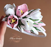 "Тюльпани" обруч для волосся з квітами з полімерної глини ручної роботи