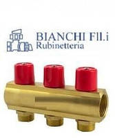 Bianchi Коллектор с вентилями Ø1"х 3/4"НР 50мм красный/синий